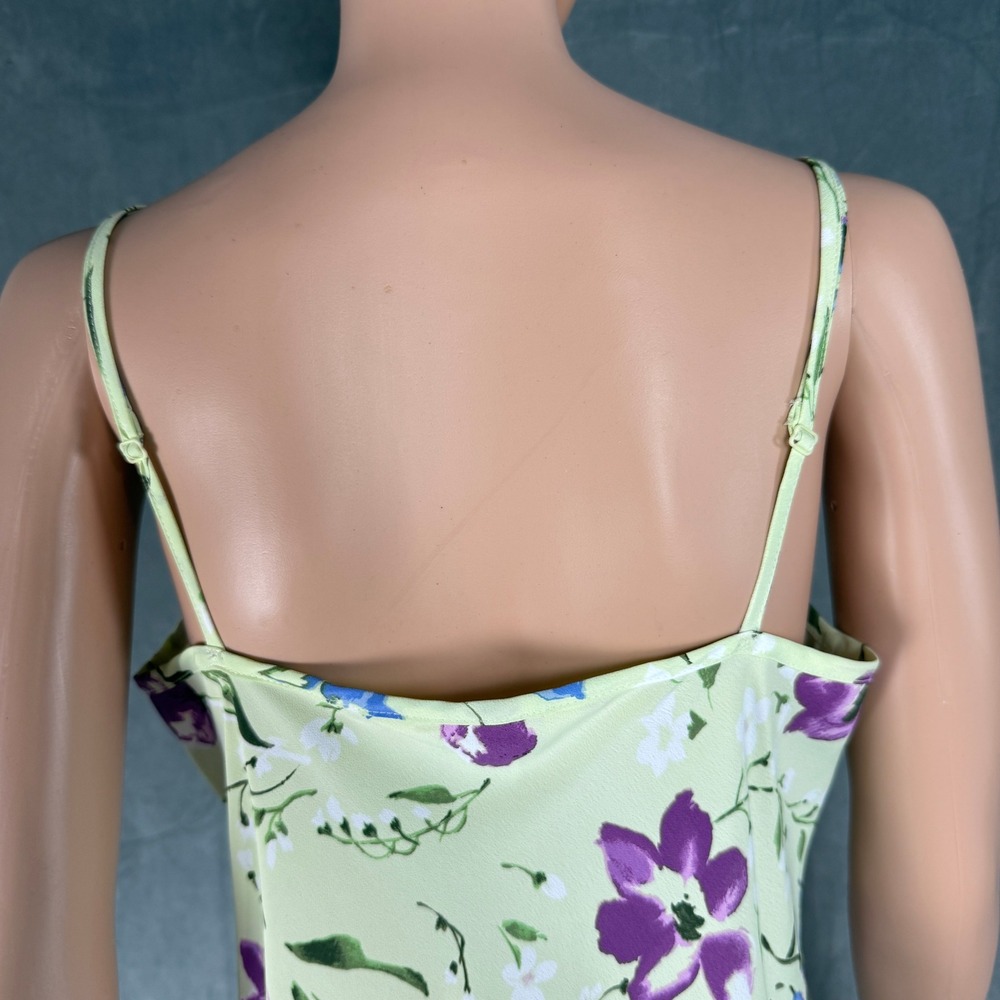 Vintage Express Floral Maxi Dress 11/12 Green Purple Tulip Slip 90s Straps - Picture 5 of 15